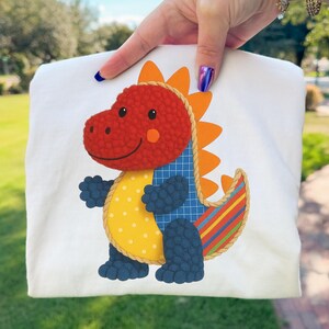 Applique in corda patchwork di peluche con dinosauro PNG, design per bambini, stampa a sublimazione