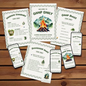 Glamping Camp Bachelorette Itinerary Invite, Editable Canva Weekend Template, Mountain Cabin Party Digital Download, Bride Trip Set