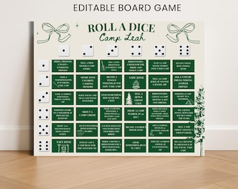 Camping Bachelorette Party Game – Roll a Dice Outdoor Drinking Game, Printable Board & Editable Canva Template