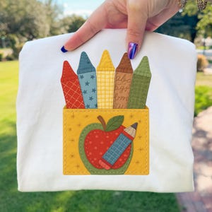 Teacher Crayons PNG Patchwork Applique Classroom Crayon Pouch Sublimation Design