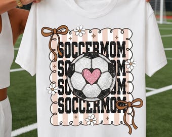 Soccer Mom PNG, Coquette Bow Soccer Ball Design, Game Day Sublimation Printable