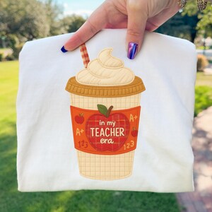 Teacher Era PNG Patchwork Applique Coffee Cup Teacher Sublimation Back to School Design