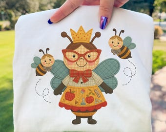 Enseignant Abeille Patchwork PNG Retro Back to School Sublimation Design