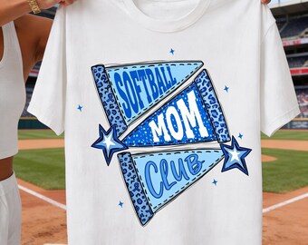 Softball Mom Club PNG, Blue Pennant Design, Leopard Sports Fan Tee, DTF Sublimation Printable