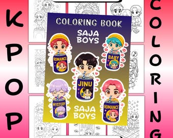 Saja Boys Kpop-kleurboek: chibi anime-manga (20 digitale pagina's)