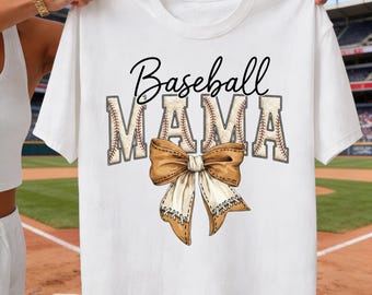 Baseball Mama PNG, Rustic Bow Design, Sports Parent Game Day Tee, DTF Sublimation Printable