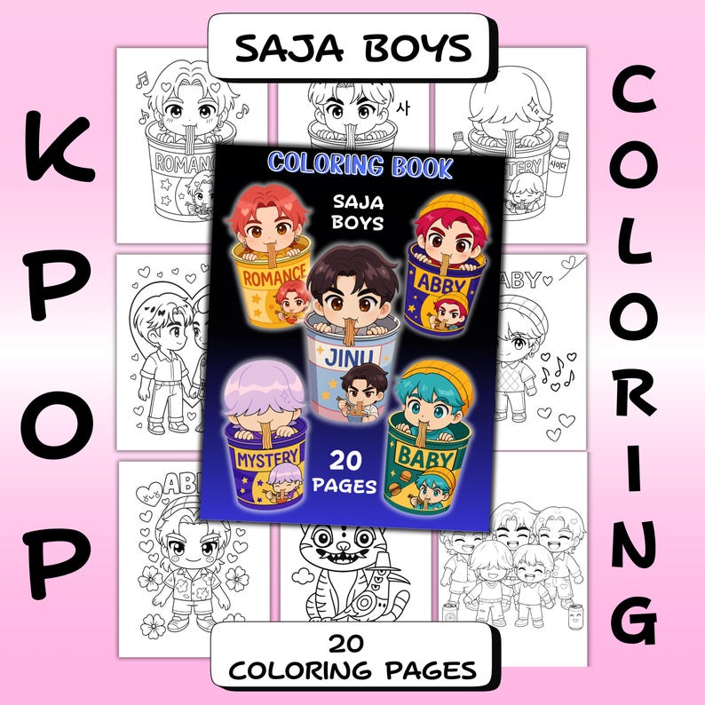 Demon hunter kpop coloring book printable digital pages