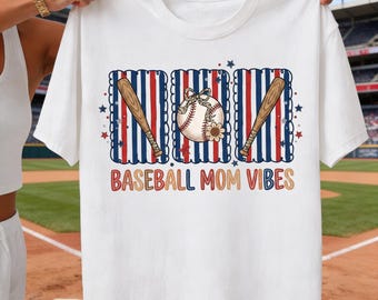 Baseball Mom Vibes PNG, Patriotic Game Day Design (Sublimation Printable)