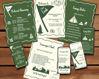 Glamping Bachelorette Party Itinerary Template: Camp Weekend, Dark Green Canva Download