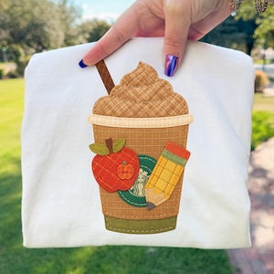 Teacher Drink PNG Patchwork Applique Classroom Quilt Style Sublimation Design