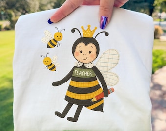 Enseignant Abeille PNG Retro Patchwork Retour à l'école Sublimation Design