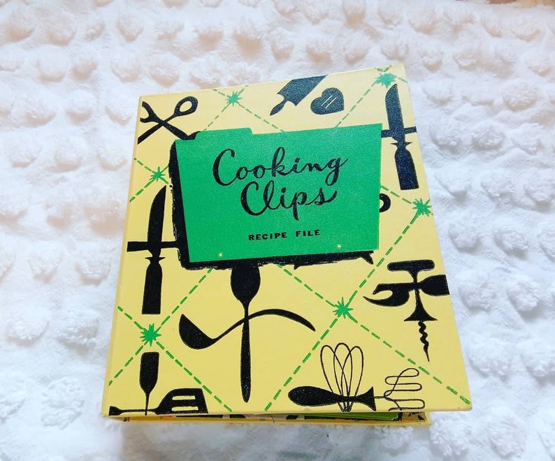 Vintage Cookbook, Recipe Book, recipe file, kitchen, home, vintage, shops woman, recipe cards, cooking, baking, food, meal planning, silverware
