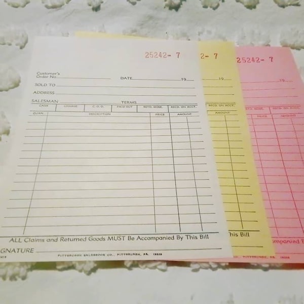 Carbon Paper Receipt Etsy