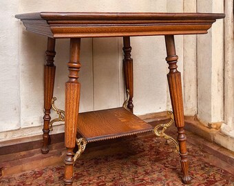 1920's Oak & Gilded Iron Parlor Table