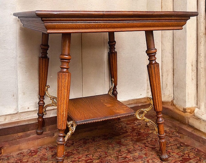 1920's Oak & Gilded Iron Parlor Table