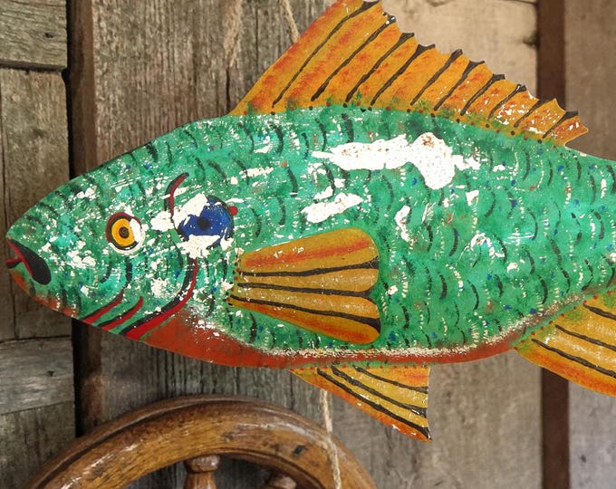 Vintage Bait Store Metal Fish Sign Upper Peninsula Michigan