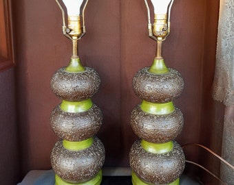 PAIR c. 1972 Ceramic Stacked Orb Lamps