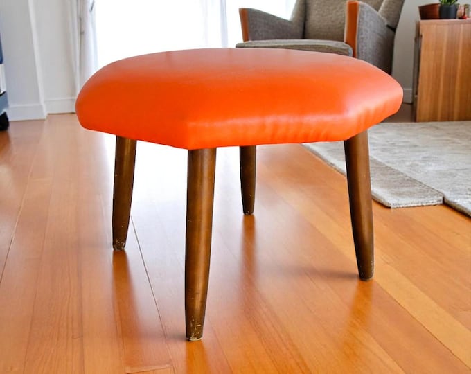 Mid Century Orange Vinyl Ottoman