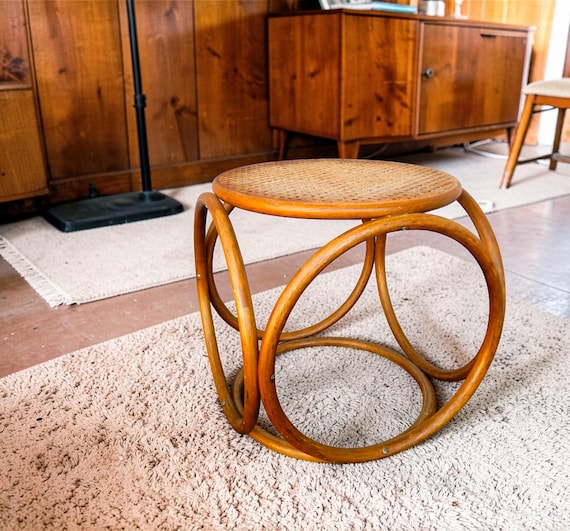 Mid Century Thonet Style Caned Top Bentwood Seat / Plant Stand / Drinks Table