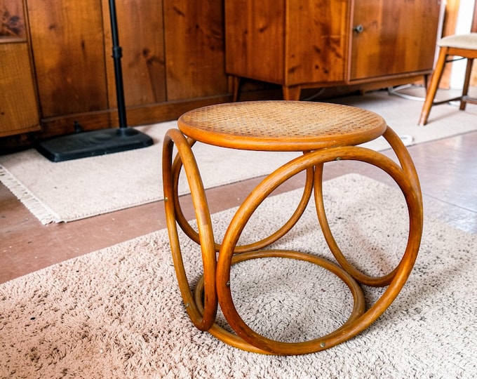 Mid Century Thonet Style Caned Top Bentwood Seat / Plant Stand / Drinks Table