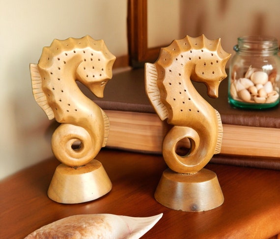 Vintage Hand Carved Seahorse Toothpick / Hors d'oeuvre  Holders