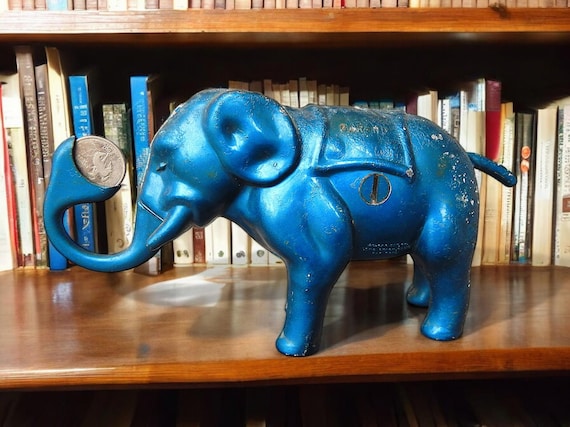 Late 1940's Cast Aluminum Mechanical Elephant Coin Bank