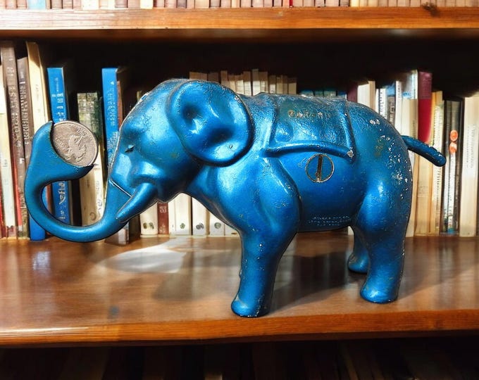 Late 1940's Cast Aluminum Mechanical Elephant Coin Bank