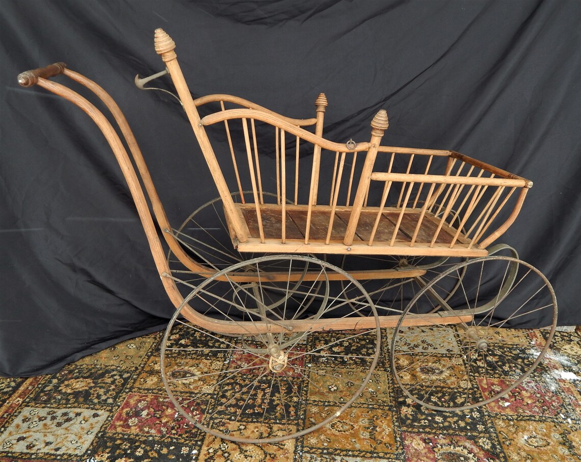 Large c. 1890 Oak Victorian Baby Buggy Etsy