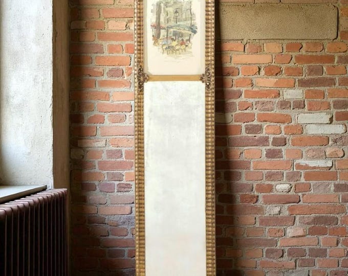 c. 1930 Pogue's Dept Store (Cincinnati) Gilt Mirror w/ Signed Watercolor Top Painting