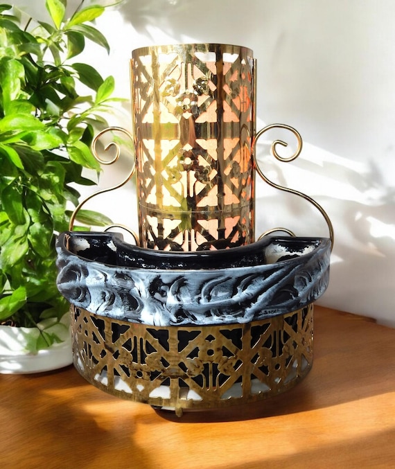 Vintage 1960's Mid Century Stamped Steel Planter Lamp