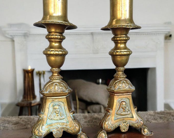 19th Century French Brass Alter Candle Stands - a Pair