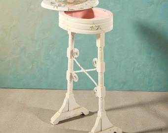 Antique Hand-Painted Floral Table with Pivot Top
