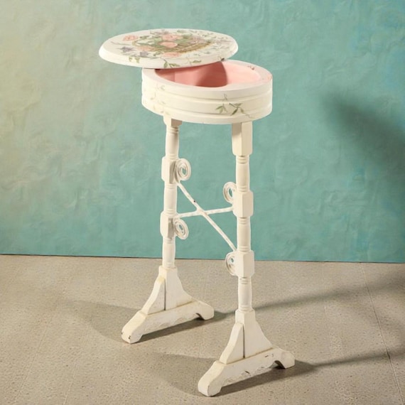 Antique Hand-Painted Floral Table with Pivot Top