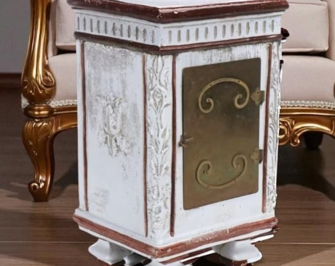 19th Century French Enameled & Hand Painted Terra Cotta Cooler / Ice Cabinet