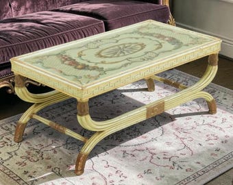 Neoclassical Coffee Table with Hand-Painted Decoration, Mid-20th Century