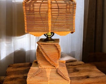 Vintage Folk Art Popsicle Stick Table Lamp