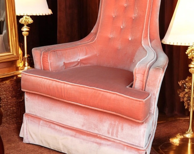 Vintage Late 1960's / Early 70's Kingsley Furniture Velvet High Back Armchair