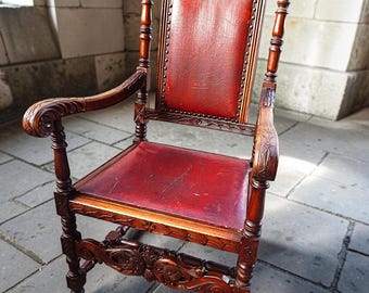 Ornately Hand Carved English 19th Century Antique Mahogany Chair