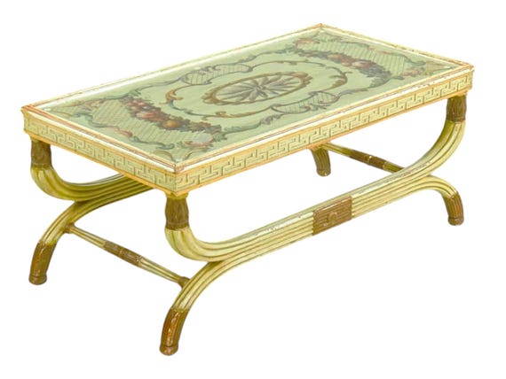 Neoclassical Coffee Table with Hand-Painted Decoration, Mid-20th Century