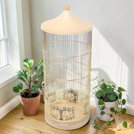 Large Mid Century Vintage Steel and Plastic Birdcage