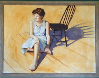 Oil on Canvas of Woman Seated in Front of Chair - Unsigned