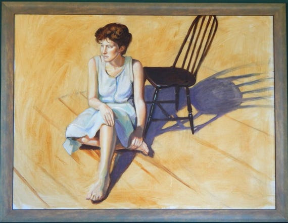 Oil on Canvas of Woman Seated in Front of Chair - Unsigned