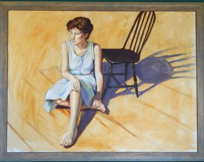 Oil on Canvas of Woman Seated in Front of Chair - Unsigned