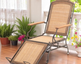 Late 1800's Iron, Walnut, and Caned Adjustable Campaign Chair by Marks A.F. of New York