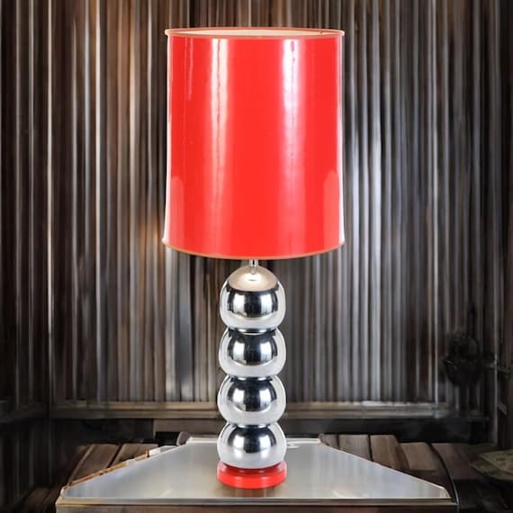 1970's Kovacs Stacked Chrome Ball Lamp w/ Original Shade