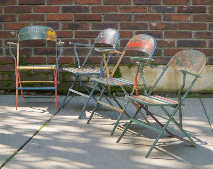 Set of Four Hand Painted 1950's Folding Chairs