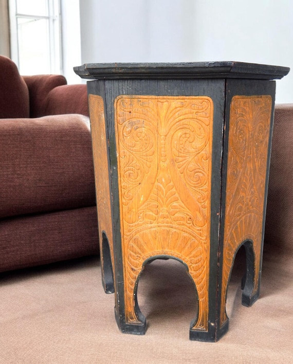 Early 1900's Oak Hexagonal Side Table / Plant Stand / Drinks Table
