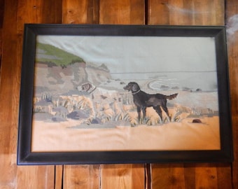 Vintage Embroidered Birding Dogs at the Seashore