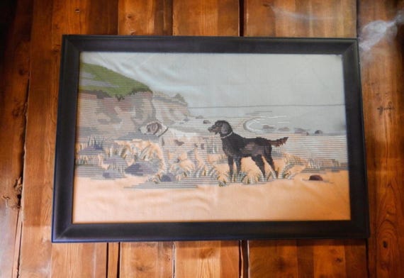 Vintage Embroidered Birding Dogs at the Seashore