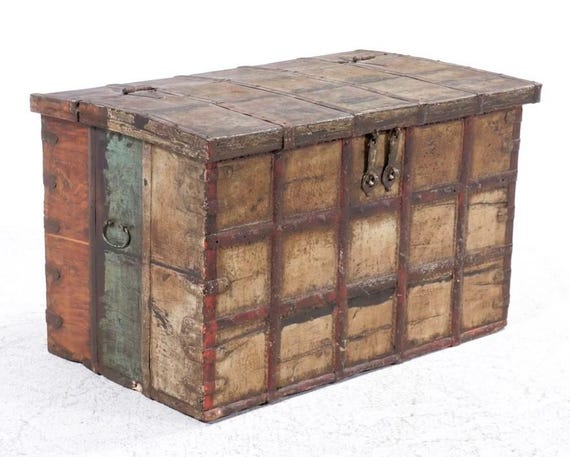 Large 19th Century Indian Iron Strapped Dowry Chest / Trunk